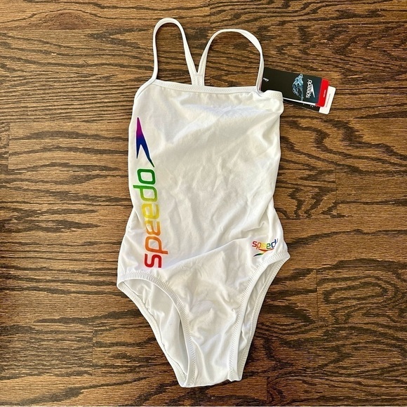 NWT Speedo Endurance One Piece Open Back Swimsuit Rainbow 22 - Picture 1 of 4